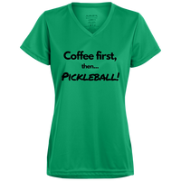 Women's V-Neck Dry Fit - Coffee First (black print)