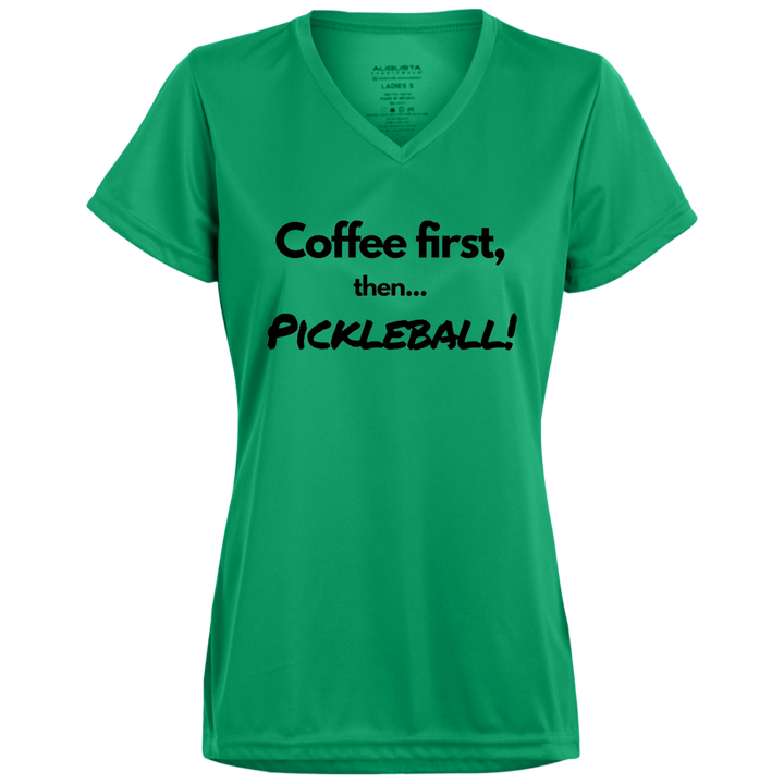 Women's V-Neck Dry Fit - Coffee First (black print)