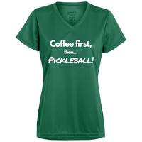Women's V-Neck Dry Fit - Coffee First (white print)