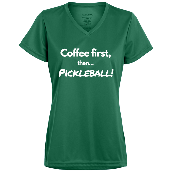 Women's V-Neck Dry Fit - Coffee First (white print)