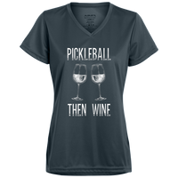 Women's V-Neck Dry Fit - Pickleball Then Wine (white print)