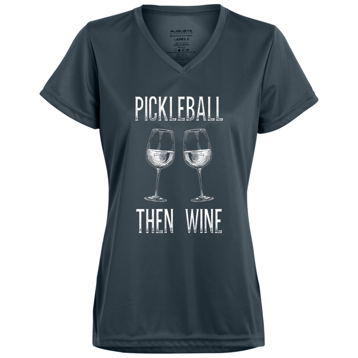 Women's V-Neck Dry Fit - Pickleball Then Wine (white print)