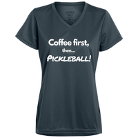 Women's V-Neck Dry Fit - Coffee First (white print)