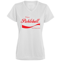 Women's V-Neck Dry Fit - Enjoy Pickleball (red print)
