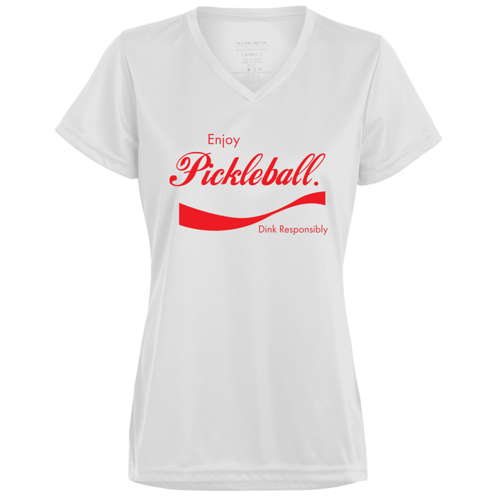 Women's V-Neck Dry Fit - Enjoy Pickleball (red print)