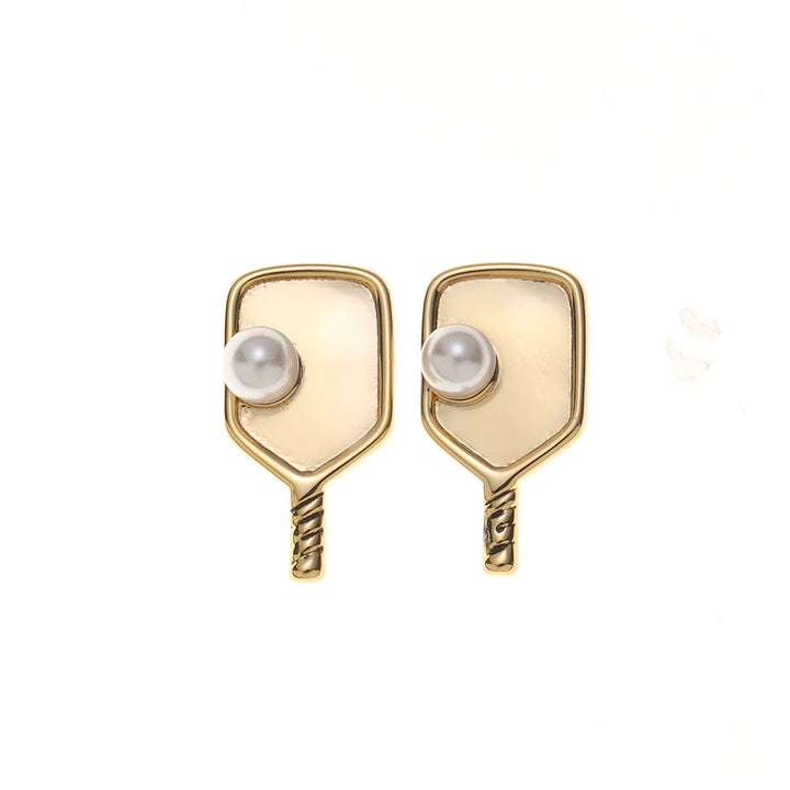 Gold Pickleball Pearl Stud Earrings