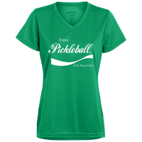 Women's V-Neck Dry Fit - Enjoy Pickleball (white print)