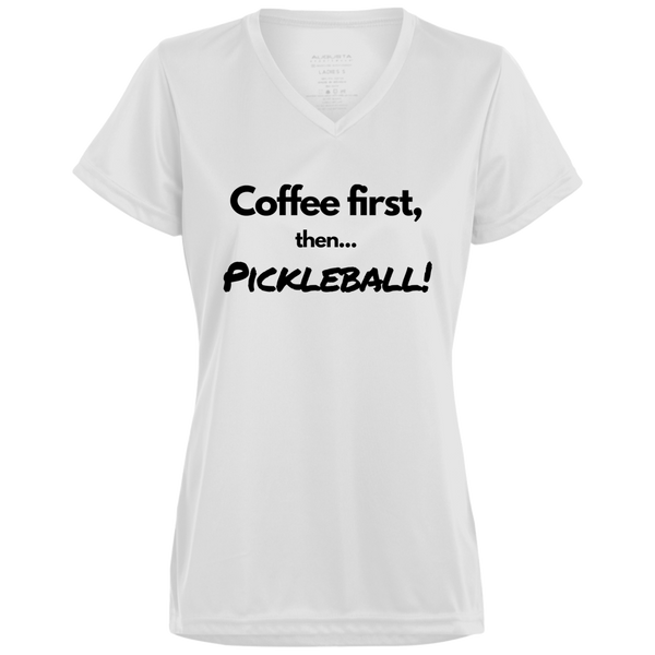 Women's V-Neck Dry Fit - Coffee First (black print)