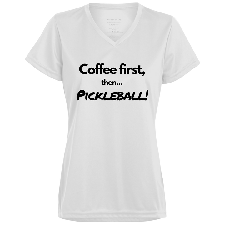 Women's V-Neck Dry Fit - Coffee First (black print)