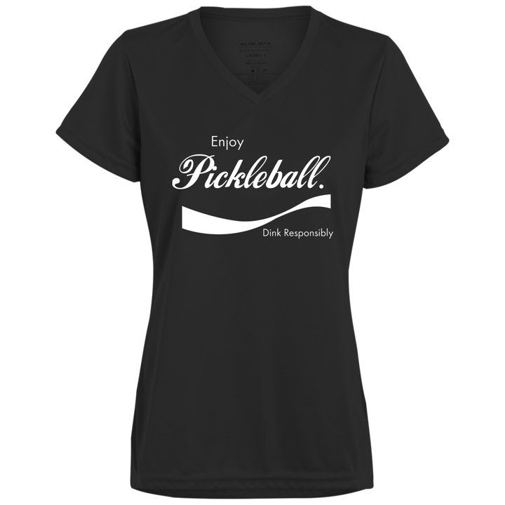 Women's V-Neck Dry Fit - Enjoy Pickleball (white print)