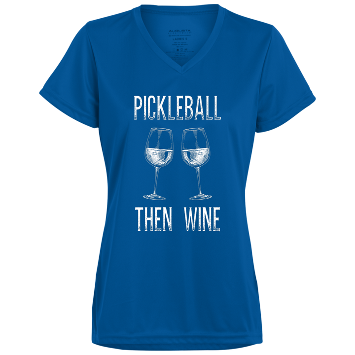 Women's V-Neck Dry Fit - Pickleball Then Wine (white print)