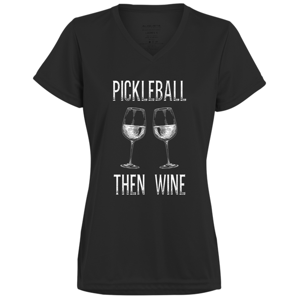 Women's V-Neck Dry Fit - Pickleball Then Wine (white print)