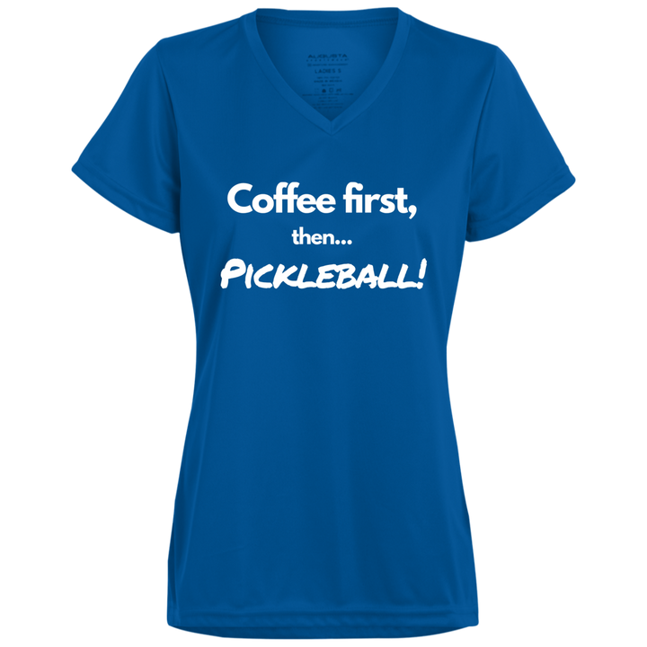 Women's V-Neck Dry Fit - Coffee First (white print)