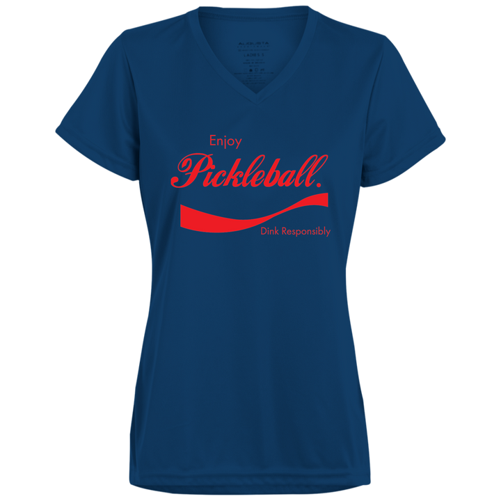 Women's V-Neck Dry Fit - Enjoy Pickleball (red print)