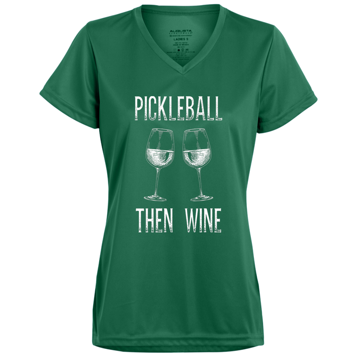 Women's V-Neck Dry Fit - Pickleball Then Wine (white print)