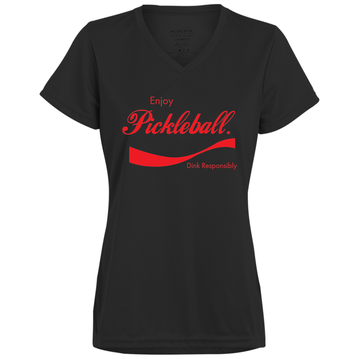 Women's V-Neck Dry Fit - Enjoy Pickleball (red print)