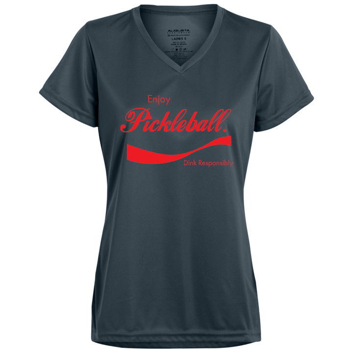 Women's V-Neck Dry Fit - Enjoy Pickleball (red print)