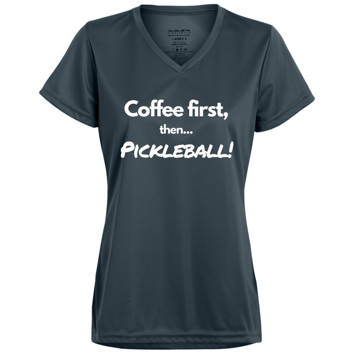 Women's V-Neck Dry Fit - Coffee First (white print)