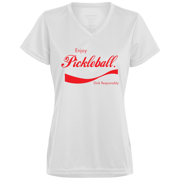 Women's V-Neck Dry Fit - Enjoy Pickleball (red print)
