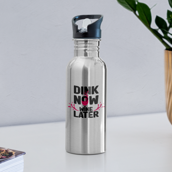 Water Bottle - Dink Now Wine Later - silver